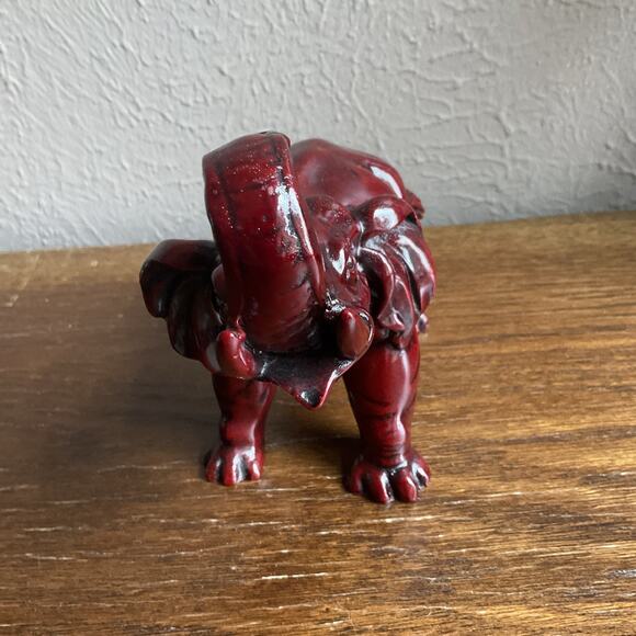 Lucky Elephant Trunk Up Statue Figurine 6" Long Deep Red Resin figure tusk - Picture 2 of 14